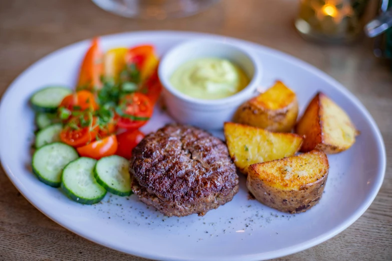 a close up of a plate of food on a table, by Julia Pishtar, ground beef, old english, background image, potato