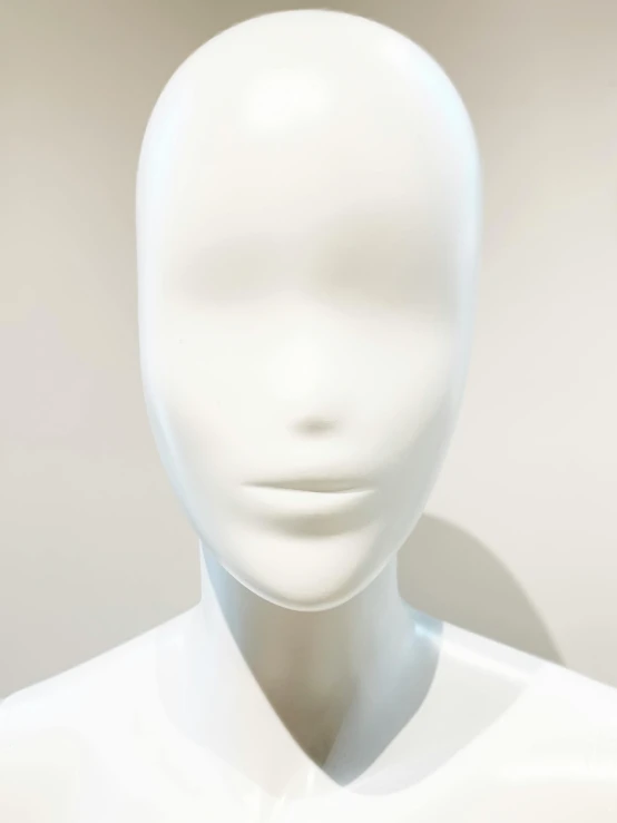 a white mannequin wearing a white shirt and tie, unsplash, conceptual art, face-on head shot, zentai suit, pretty oval face, full face frontal centred