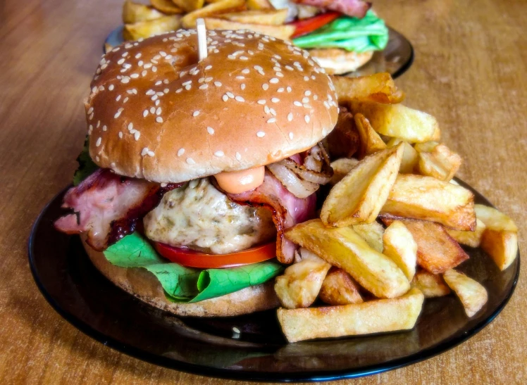 a close up of a plate of food on a table, by Joe Bowler, pexels, realism, hamburger monster, style of chippy, 🦩🪐🐞👩🏻🦳, a blond