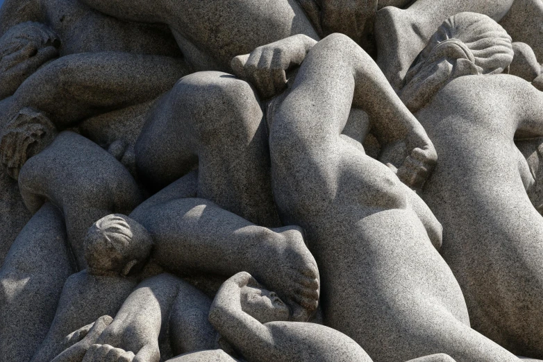 a statue of a group of people laying on top of each other, inspired by Vanessa Beecroft, unsplash, norway, hyperdetailed crisp render, gravels around, many legs