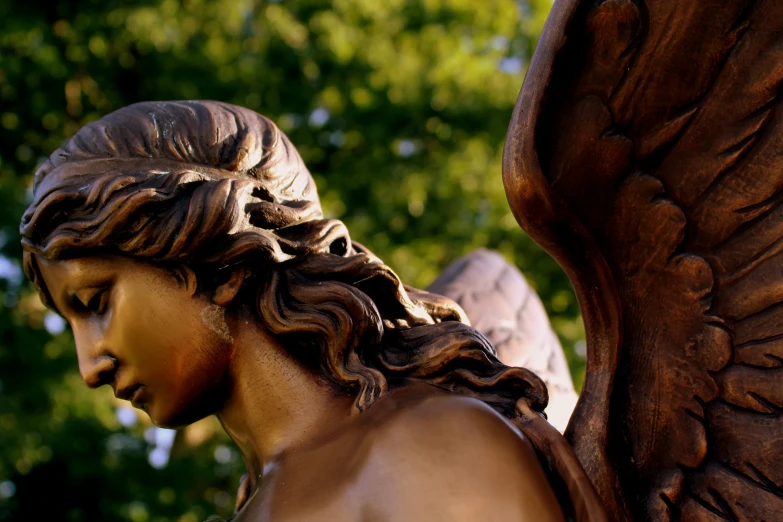a close up of a statue of an angel, pexels contest winner, bronze, summer evening, closeup 4k, fan favorite