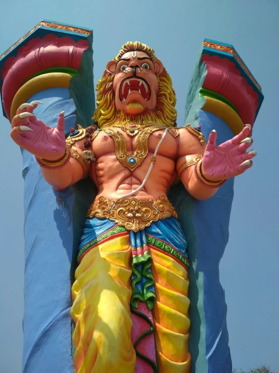 a close up of a statue of a person, a statue, by Thota Vaikuntham, multicoloured, doing a hot majestic pose, an angry, large)}]