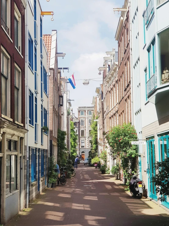 a narrow city street lined with tall buildings, de stijl, 🌸 🌼 💮, profile image