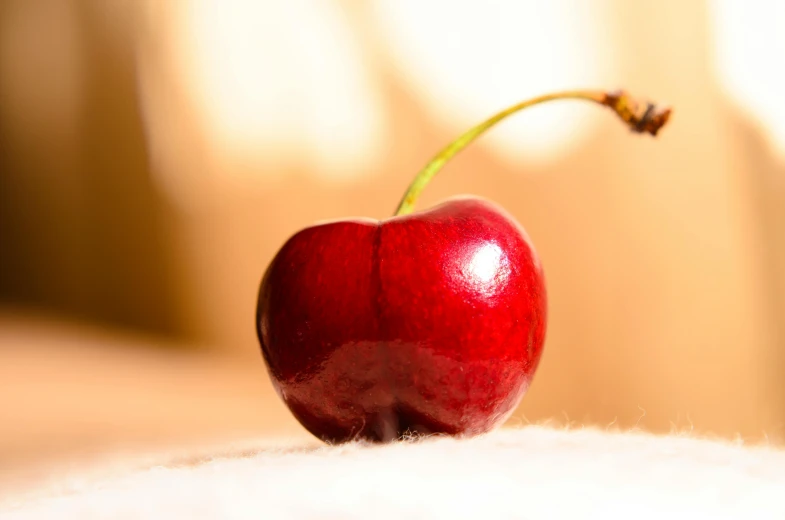 a close up of a cherry on a table, profile image