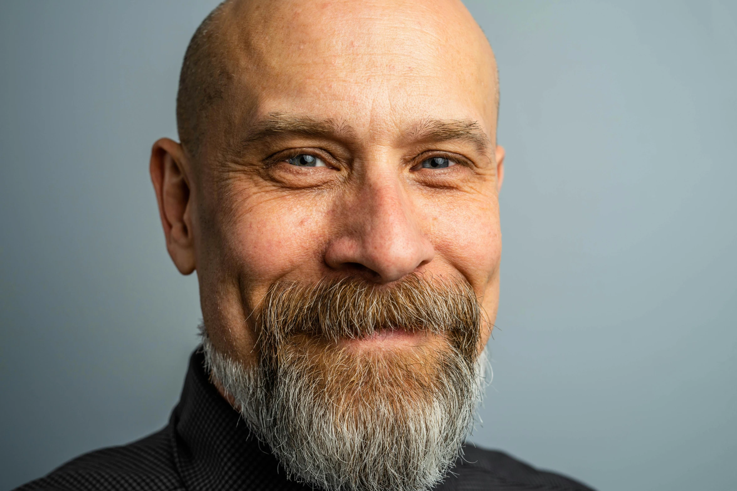 a close up of a man with a beard, greg rutgowski, portrait image, portrait of bald, a salt&pepper goatee