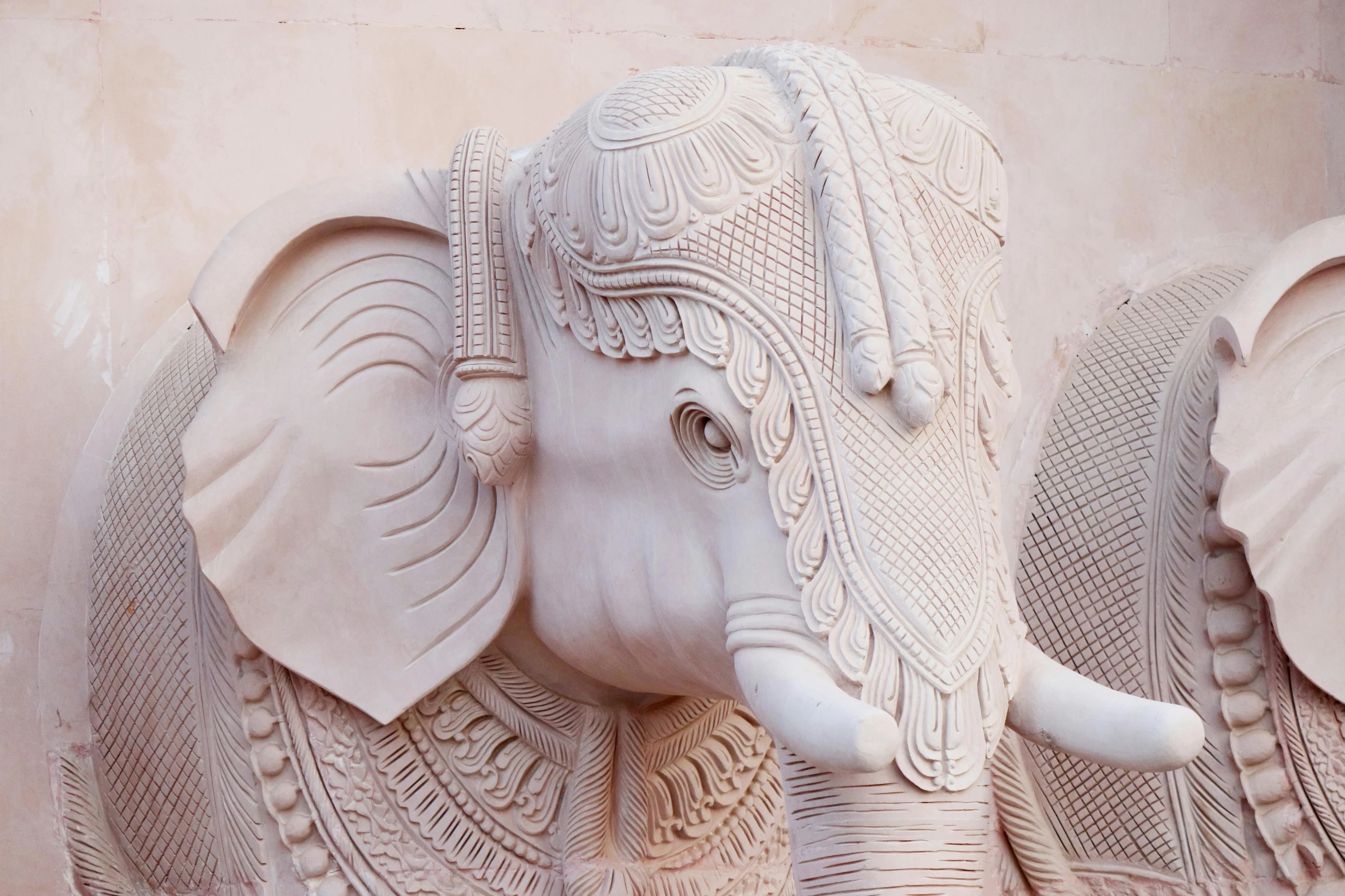 a close up of a statue of an elephant, a marble sculpture, inspired by Ram Chandra Shukla, concrete art, beige, smooth intricate, white, ivory