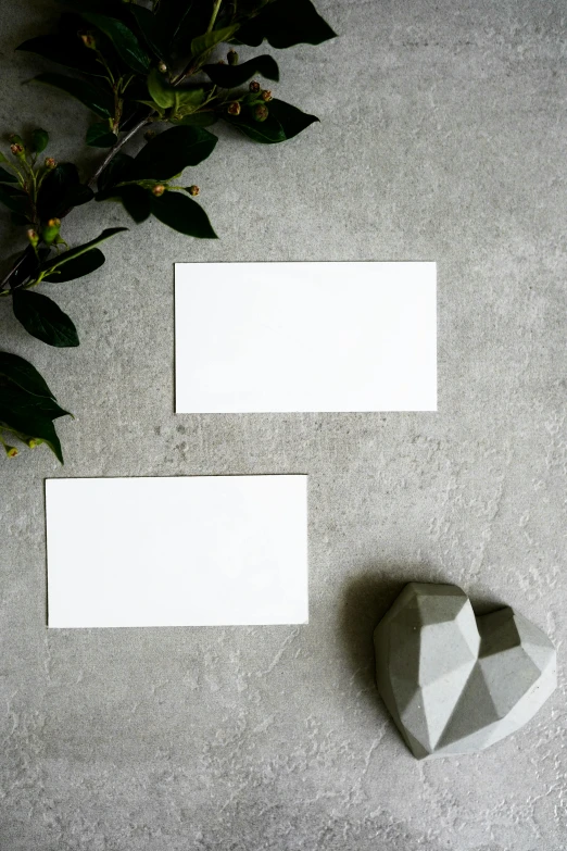 a couple of business cards sitting on top of a table, a picture, by Robbie Trevino, unsplash, minimalism, made of all white ceramic tiles, high view, wedding, smooth solid concrete