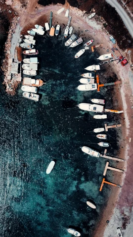 a group of boats sitting on top of a body of water, a screenshot, pexels contest winner, drone photograpghy, mediterranean, small dock, graphic print