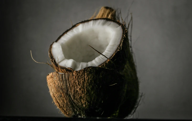 a half eaten coconut sitting on top of a table, unsplash, studio medium format photograph, fan favorite, soup, tooth wu : : quixel megascans