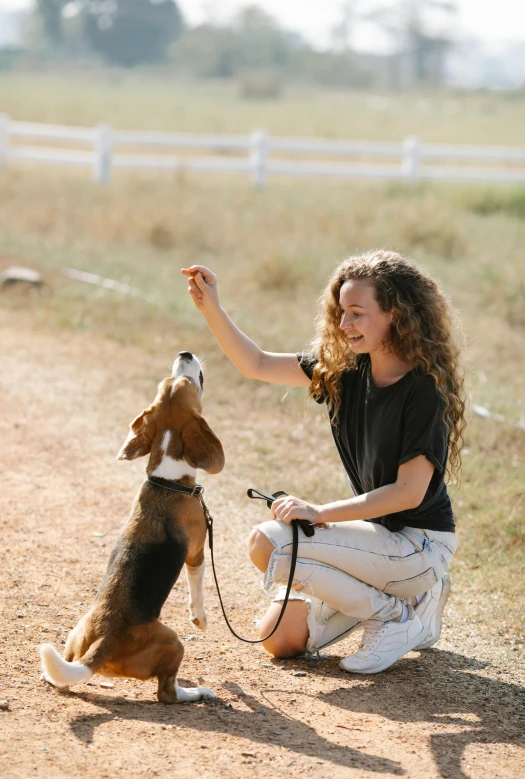 a little girl playing with a dog on a leash, a picture, pexels contest winner, waving, teenage girl, australian, ( redhead