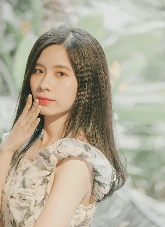 a woman with long hair posing for a picture, an album cover, inspired by Kim Du-ryang, unsplash, realism, actress, dang my linh, profile image, lovingly looking at camera