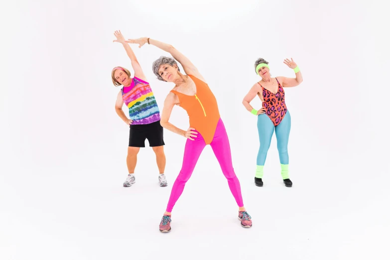 a group of women doing zumba zumba zumba zumba zumba zumba zumba zumba zumba zumba zumba zu, an album cover, by Pamela Drew, pexels, two skinny old people, set against a white background, eighties-pinup style, glow up