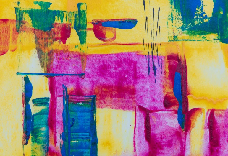 a painting with lots of different colors on it, pexels contest winner, abstract expressionism, pink and yellow, lithography, quiet beauty, gary houston