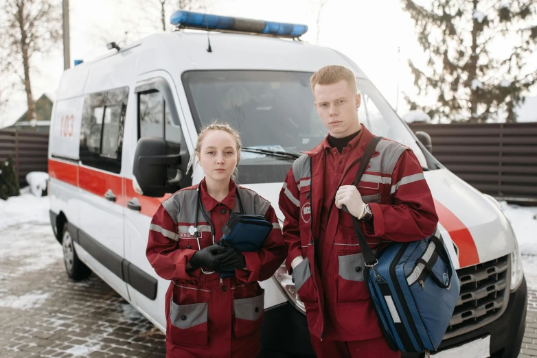 a couple of people standing in front of a van, uniform, emergency, profile image, profile picture 1024px