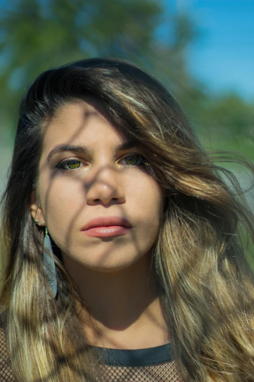 a close up of a person with long hair, inspired by Elsa Bleda, beautiful tan mexican woman, sun dappled, cynthwave, promo image