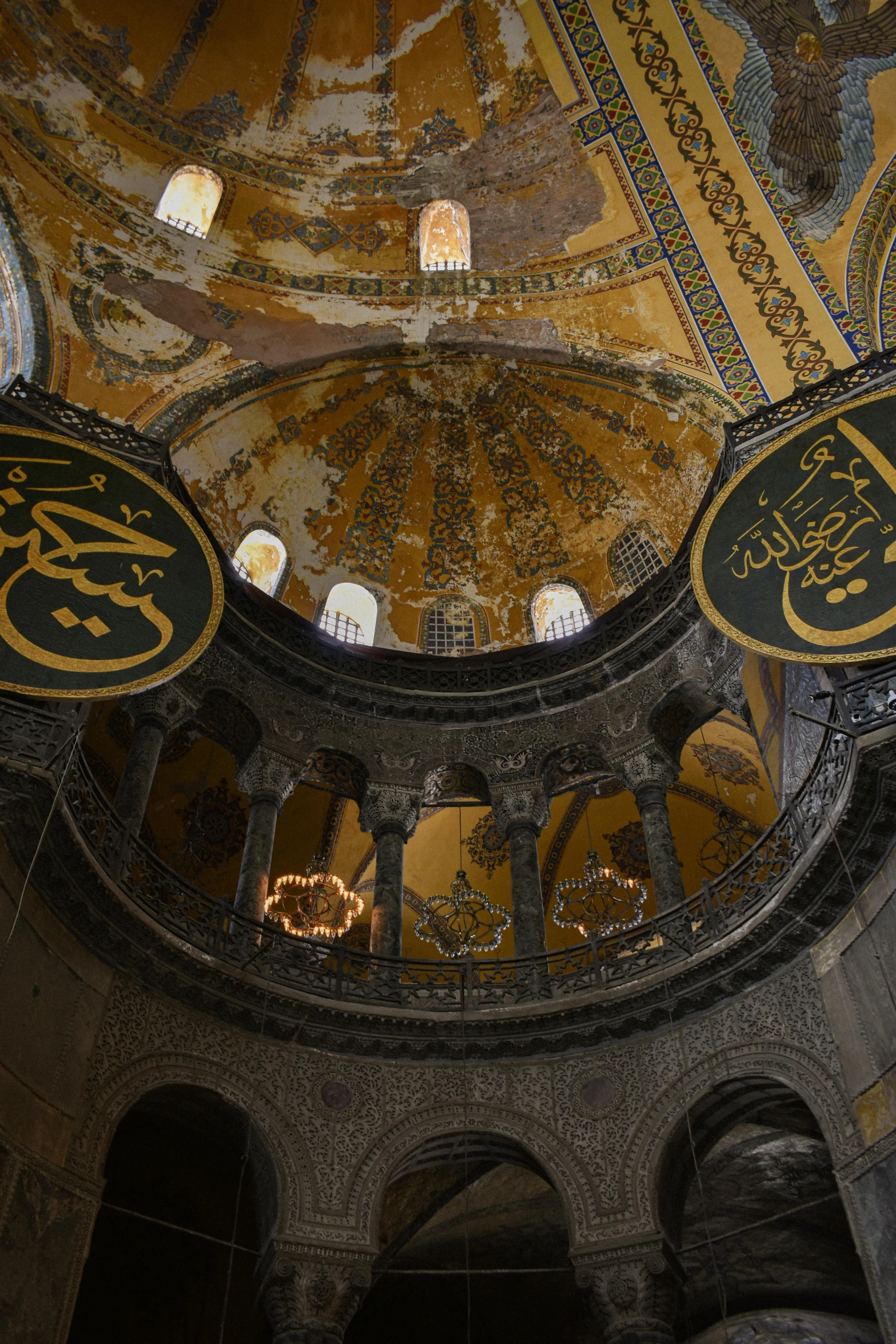 a dome in the middle of a building with arabic writing on it, a mosaic, trending on unsplash, byzantine, 2 5 6 x 2 5 6 pixels, panorama, turkey