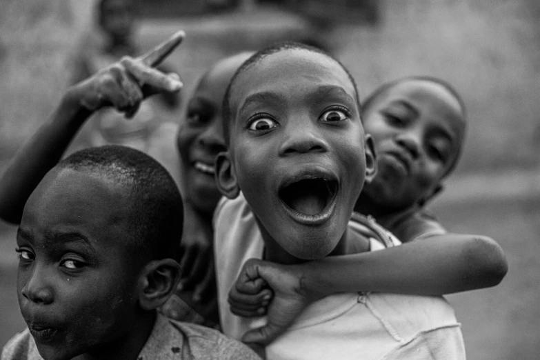 a group of young boys standing next to each other, a black and white photo, by Joze Ciuha, pexels contest winner, excited expression, closeup!!!!!, very kenyan, selfie!!!!!