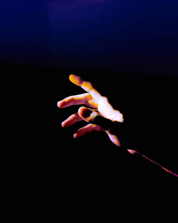 a close up of a person holding a tennis racquet, an album cover, by Jan Rustem, art photography, glowing fingers, dark. no text, floating, ilustration