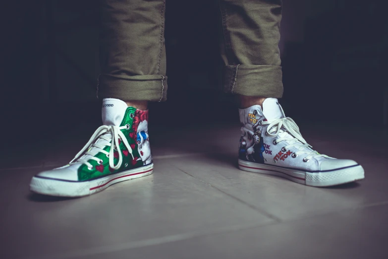 a close up of a person's shoes on a wooden floor, hyperrealism, avatar image, streetwear, mario, sprites