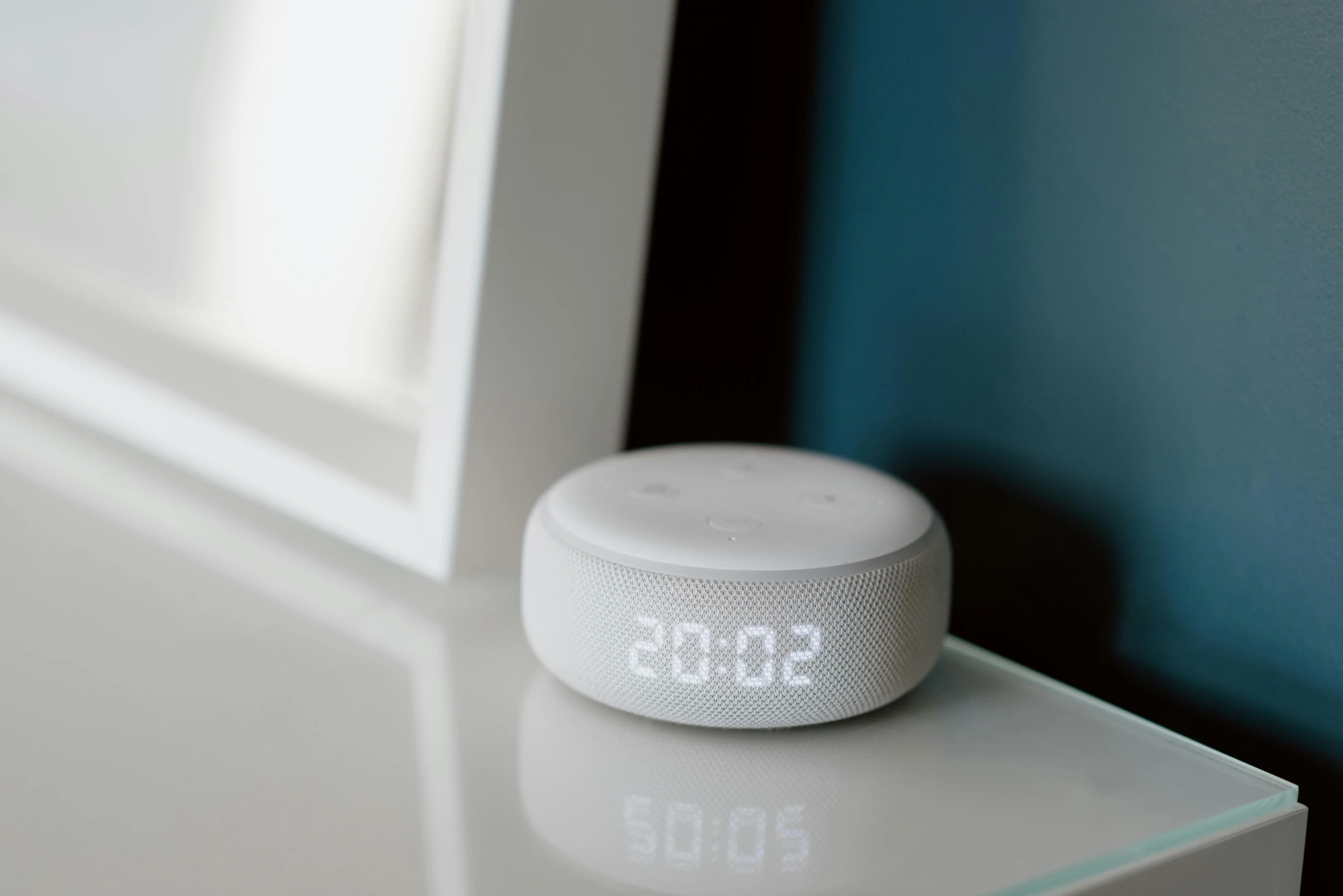 a white alarm clock sitting on top of a white table, unsplash, tachisme, alexa mini, 3d printed, calmly conversing 8k, starry