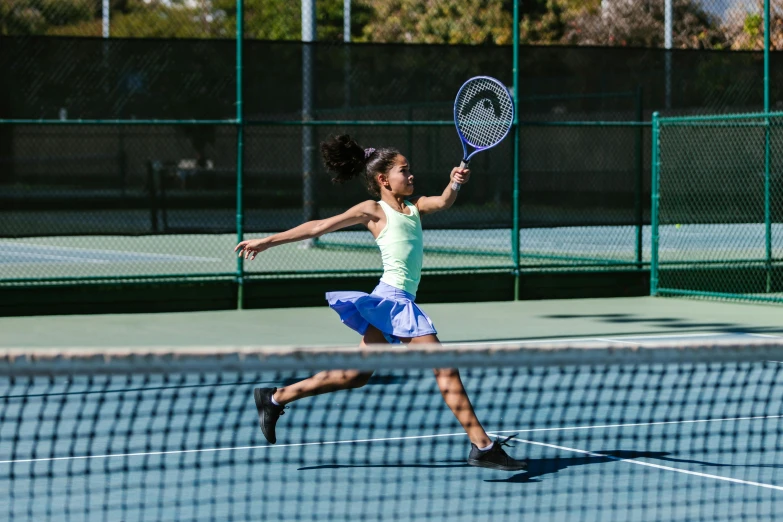 a woman swinging a tennis racquet on a tennis court, a portrait, by Nicolette Macnamara, shutterstock, girl running, sydney park, california;, various posed