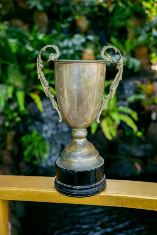 a trophy sitting on top of a wooden table, bali, taken in the early 2020s, large, antique