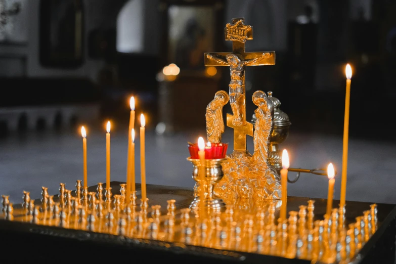 a group of candles sitting on top of a table, orthodoxy, thumbnail, fan favorite, immaculately detailed