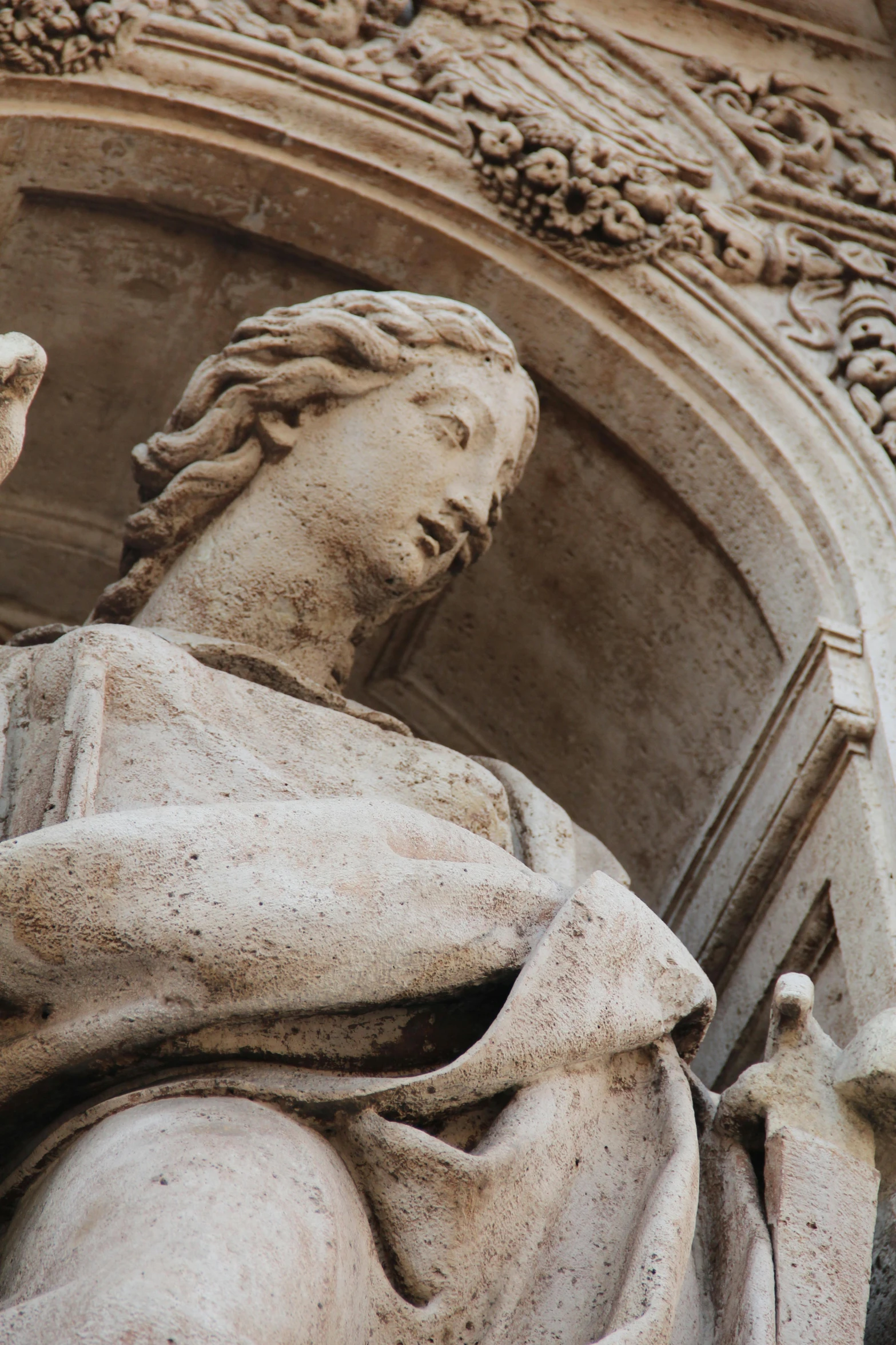a close up of a statue on a building, a statue, by Andrea del Verrocchio, neoclassicism, conversano, up-close