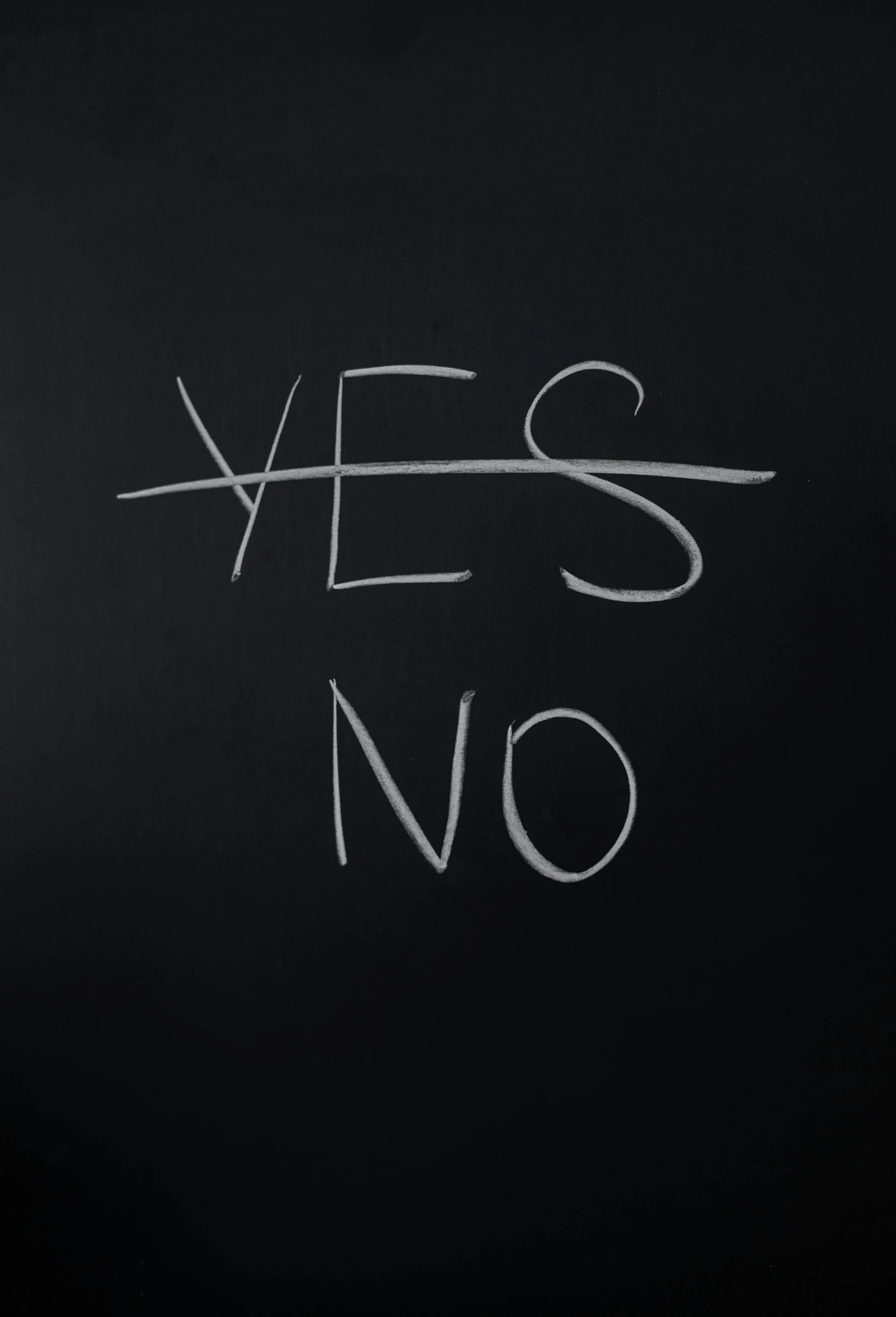 a blackboard with the words yes no written on it, an album cover, no - text no - logo, alessio albi, -n 8, high quality image