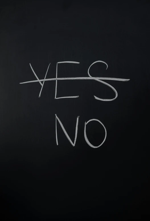 a blackboard with the words yes no written on it, an album cover, no - text no - logo, alessio albi, -n 8, high quality image