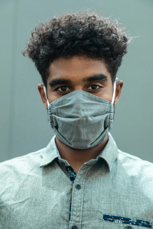 a close up of a person wearing a face mask, gray canvas, vinayak, ready to model, ashteroth