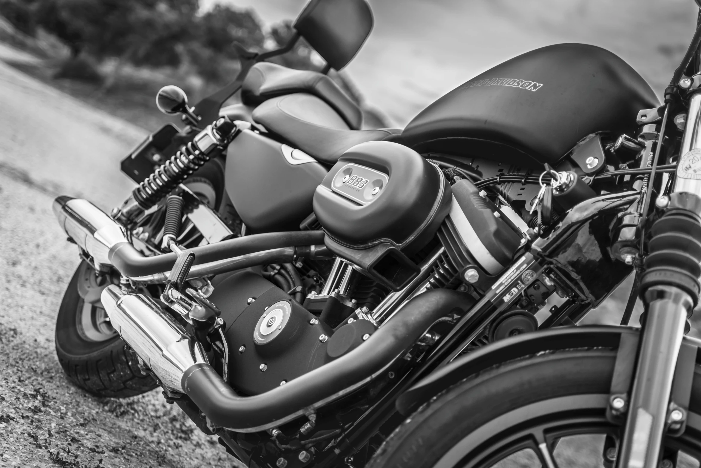 a black and white photo of a motorcycle, pixabay, high tech saddle, hdr photo, instagram post, harley davidson