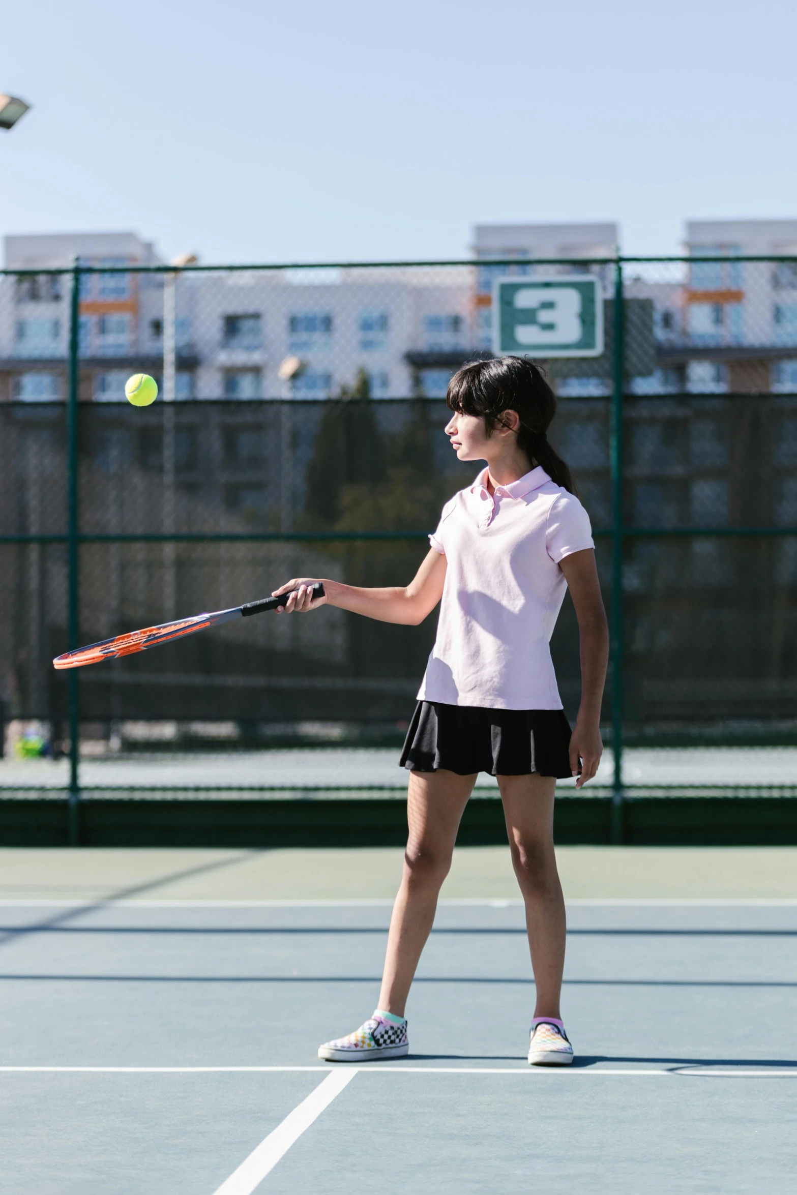 a woman hitting a tennis ball with a racquet, a cartoon, unsplash, panoramic view of girl, schools, junko enoshima, promo image