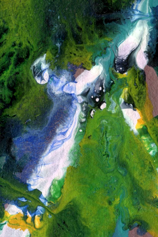 a painting of a woman in a green dress, inspired by Zao Wou-Ki, flickr, lyrical abstraction, satellite view, medium closeup, enamel, ultramarine