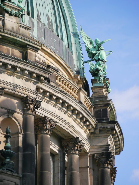 a clock that is on the side of a building, a statue, by Heinrich Bichler, with great domes and arches, bronze headdress, profile image, spectacular details