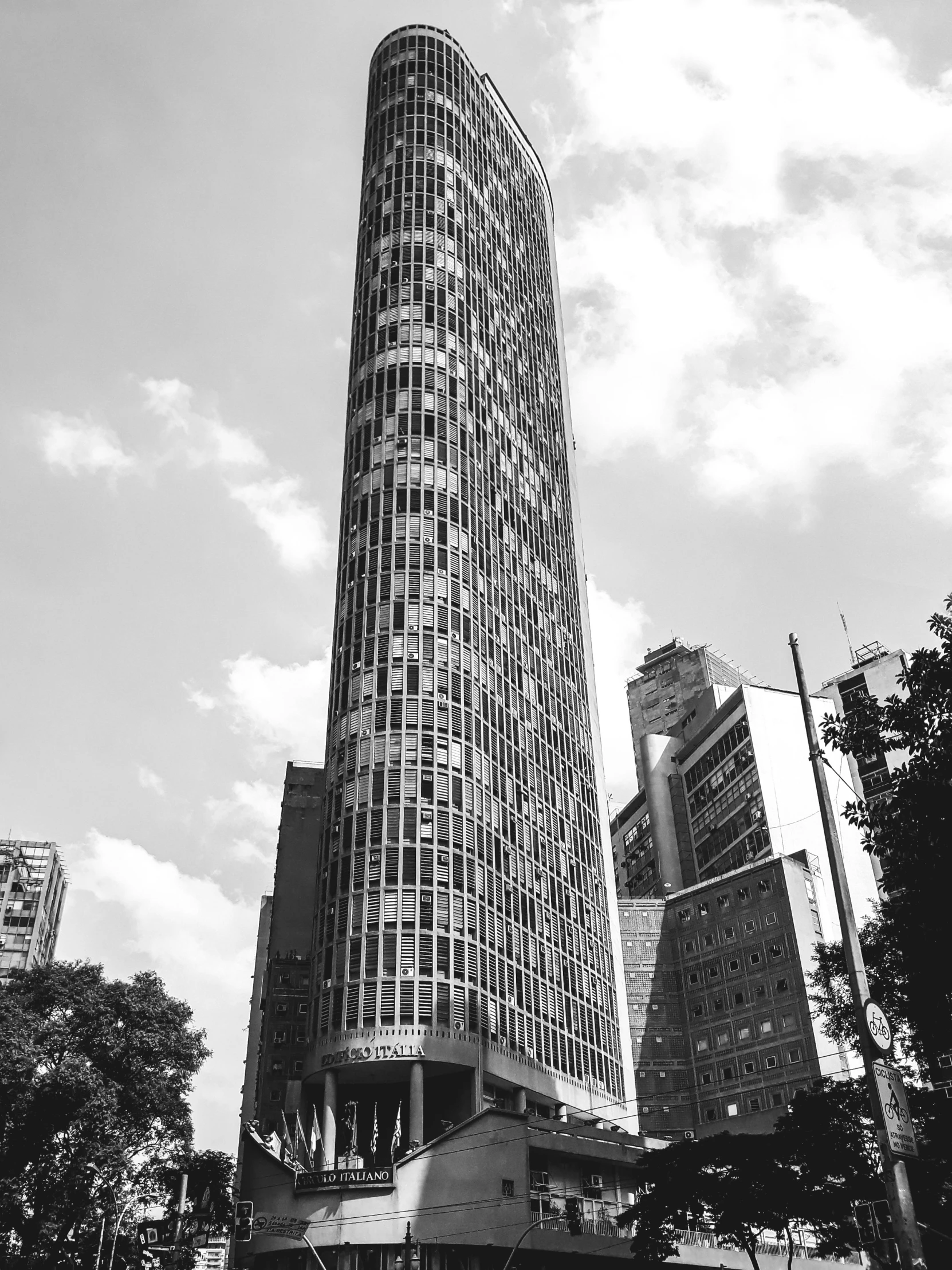 a black and white photo of a tall building, by Hirosada II, são paulo, ((monolith)), in style of norman foster, ilustration