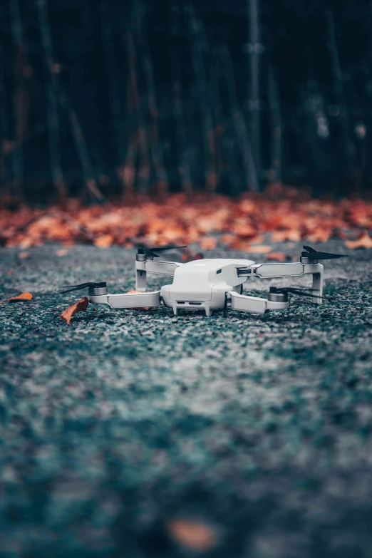 a small white drone sitting on the ground, by Jesper Knudsen, pexels contest winner, fall season, mini model, futuristic, 15081959 21121991 01012000 4k