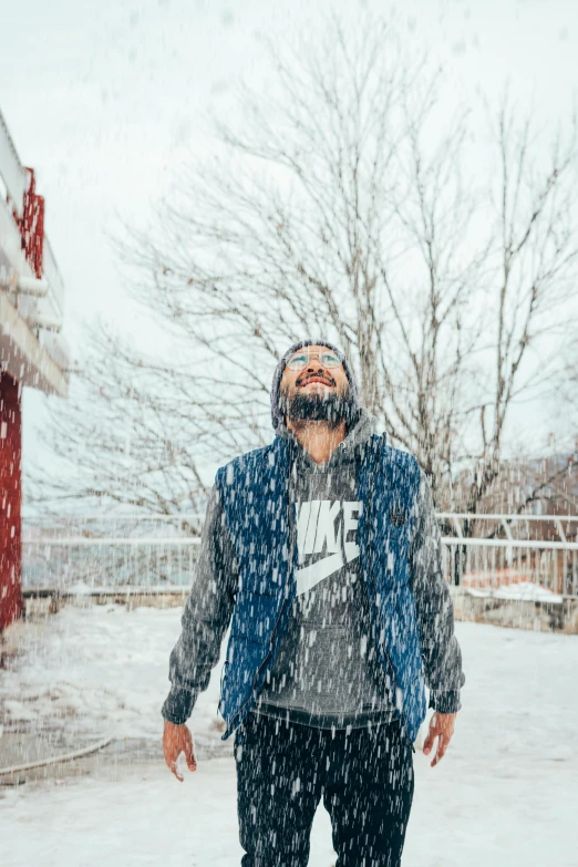 a man that is standing in the snow, pexels contest winner, all overly excited, wearing casual clothes, photo in color, avatar image