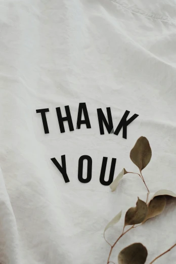 a white t - shirt with the words thank you written on it, by Robbie Trevino, trending on unsplash, embroidered robes, alessio albi, eucalyptus, long sleeve