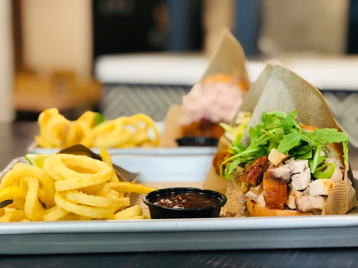 a close up of a plate of food on a table, food court, chicken sandwich, french fries as arms, profile image