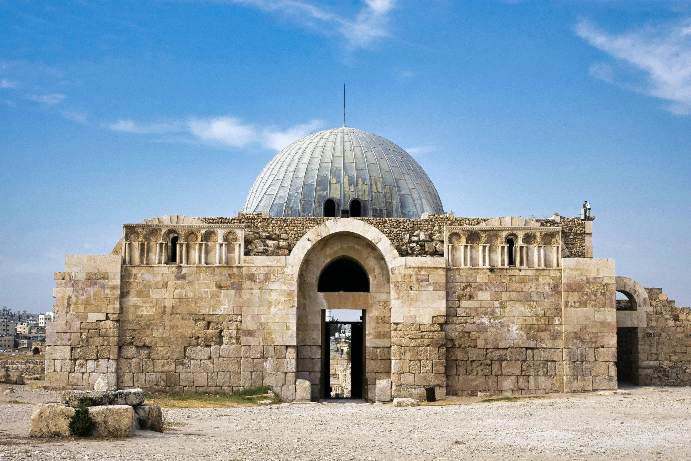 a stone building with a dome on top of it, by Arthur Sarkissian, pexels contest winner, dau-al-set, with archways, shallan davar, seen from outside, panoramic