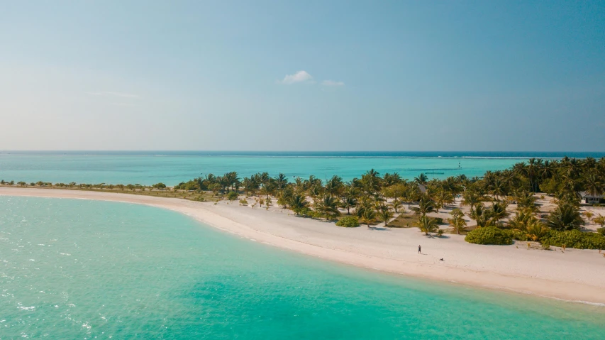 a large body of water next to a sandy beach, pexels contest winner, hurufiyya, tropical island, tanned ameera al taweel, turquoise horizon, high quality product image”