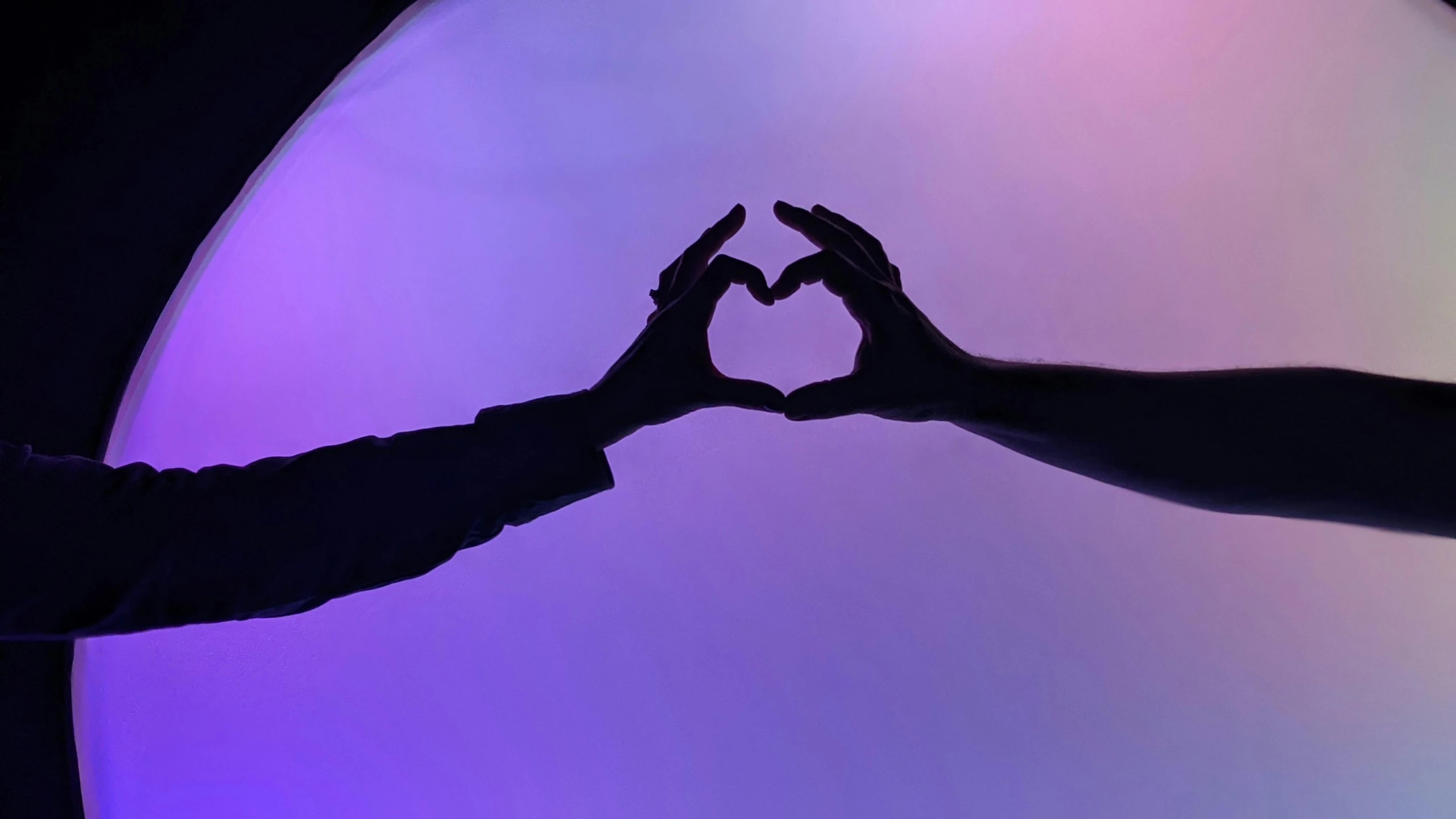 two people making a heart with their hands, unsplash, blue and purle lighting, avatar image, low-angle, ((purple))