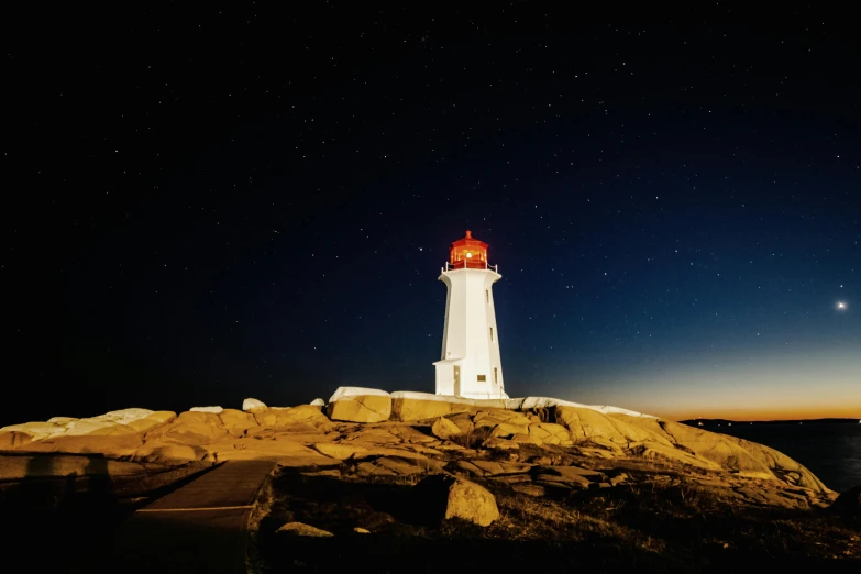 a lighthouse sitting on top of a rock next to the ocean, by Jesper Knudsen, pexels contest winner, on a clear night sky, francois legault, profile image, multiple stories