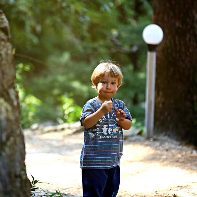 a little boy that is standing in the dirt, arrendajo in avila pinewood, holding a glowing orb, on forest path, boxing stance