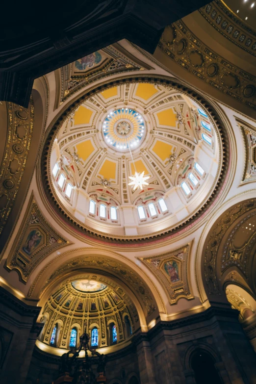 a large dome in the middle of a building, inspired by Christopher Wren, trending on unsplash, baroque, 2 5 6 x 2 5 6 pixels, minneapolis, biblical art lighting, queen