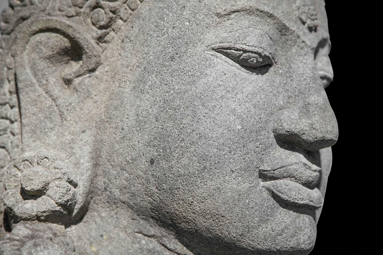 a close up of a statue of a person's face, a statue, concrete art, bodhisattva, full face frontal centred, stone etchings, super highly detailed