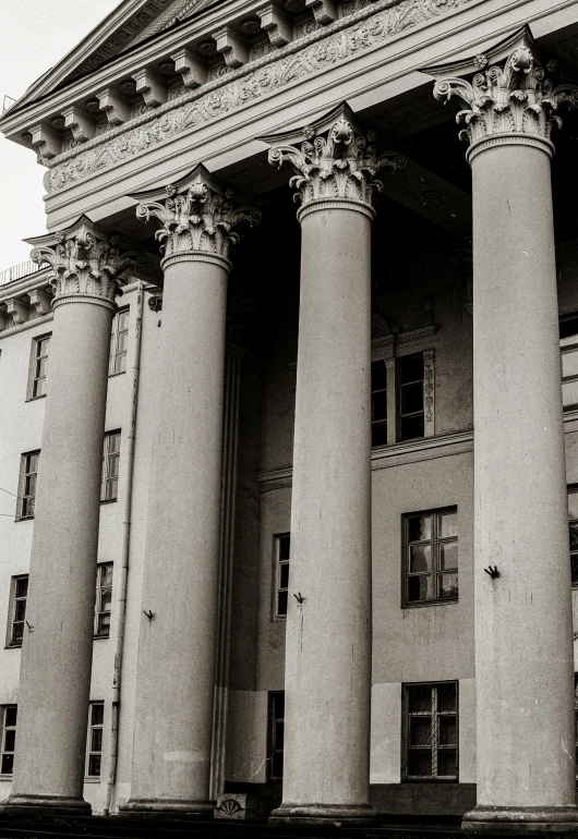 a black and white photo of a building with columns, by Sven Erixson, ukraine. professional photo, us court, color photo, large tall