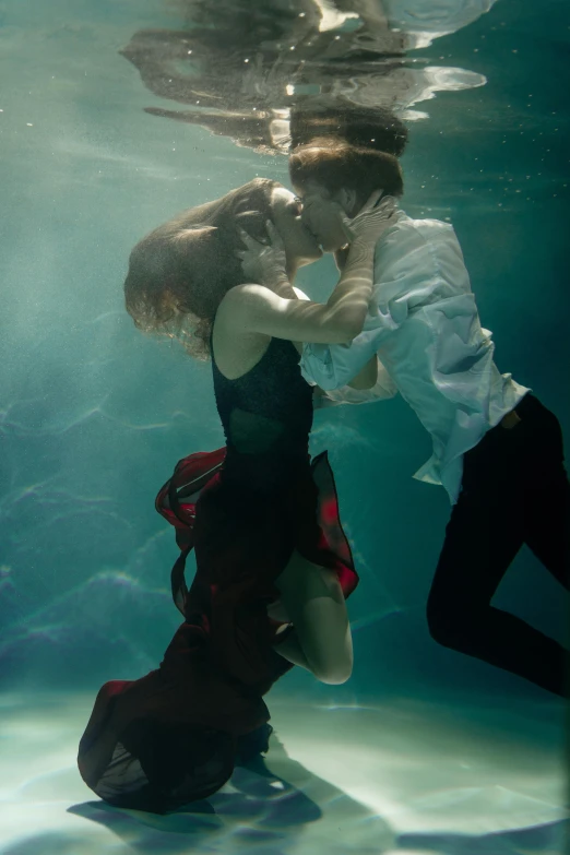 a man and a woman kissing under water, an album cover, unsplash contest winner, wlop and ross thran, ignant, waist high, 15081959 21121991 01012000 4k