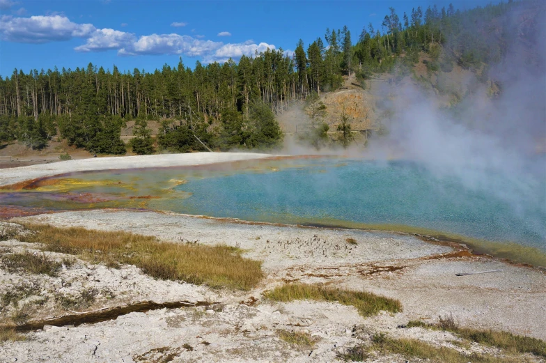 a hot spring in the middle of a forest, a photo, by Kristin Nelson, square, a colorful, lakes, looking threatening